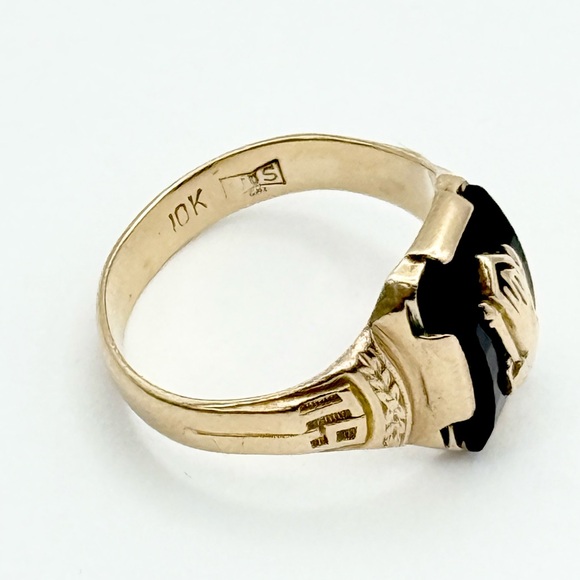 10K Solid Yellow Gold Black Onyx Class Ring - Vintage 1938 - Picture 7 of 14